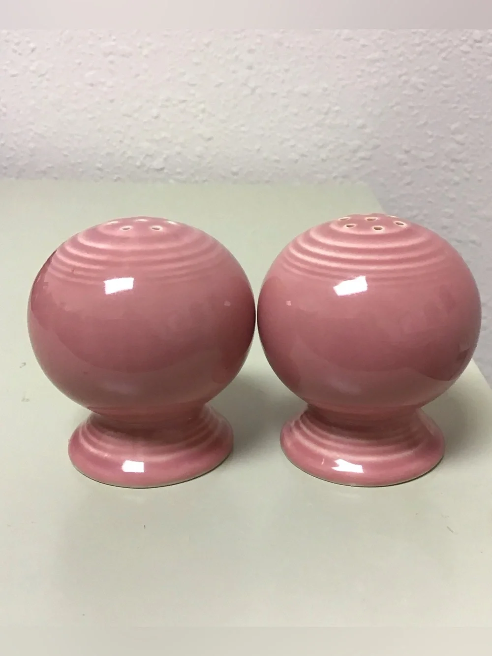 Fiestaware Pink Rose Earthware Art Deco Round Salt Pepper Shakers